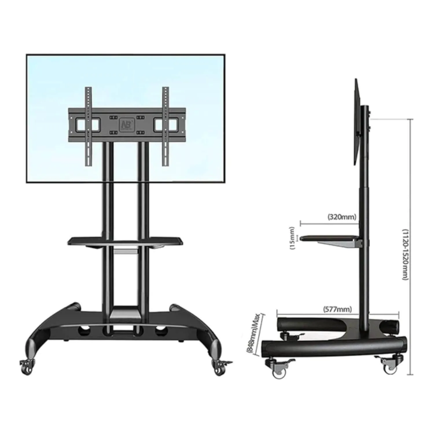 NB 32 to 75" TV Portable Wheel Stand Wheels & Shelf 45.5 kgs Load Capacity