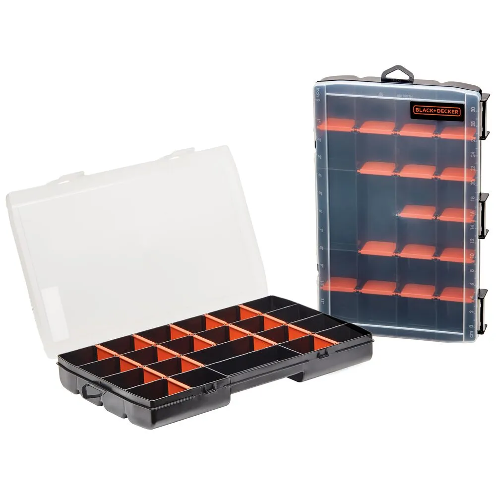 Plastic Organizer Box With Dividers, 22-Compartment, 2-Pack