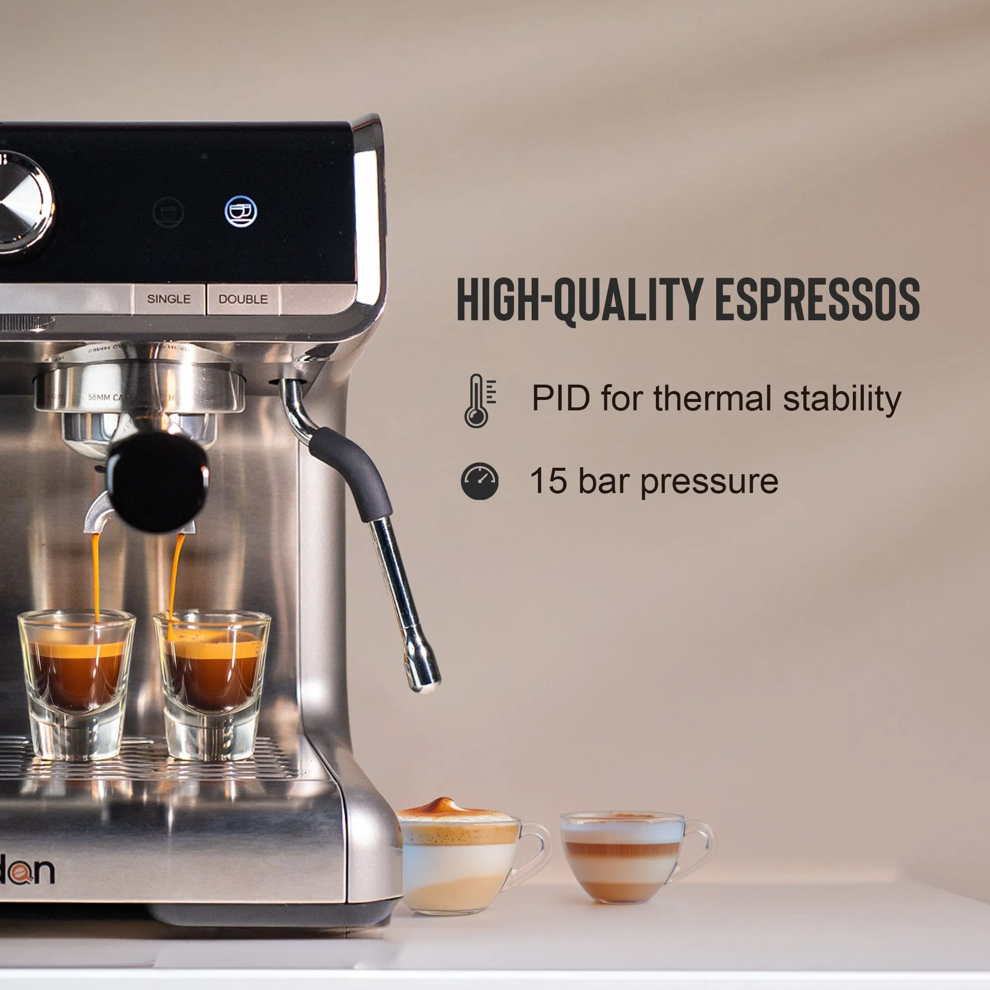 Refurbished | Budan Espresso Machine with Built-In Grinder, PID Control, 15 Bars Pressure, Steam Wand, Removable Water Tank and comes with Steel Tamper and milk Pitcher  | Refurbished