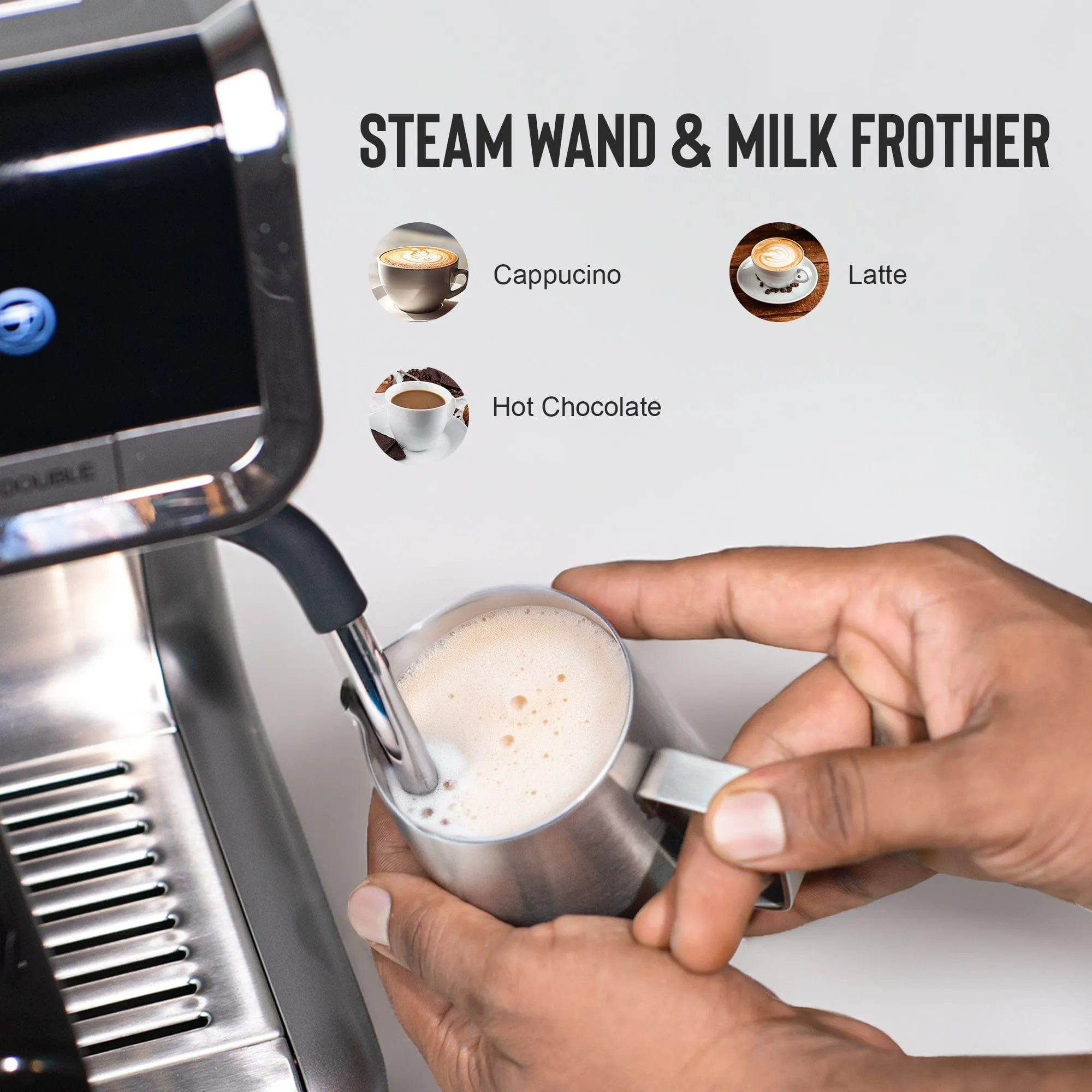 Refurbished | Budan Espresso Machine with Built-In Grinder, PID Control, 15 Bars Pressure, Steam Wand, Removable Water Tank and comes with Steel Tamper and milk Pitcher  | Refurbished