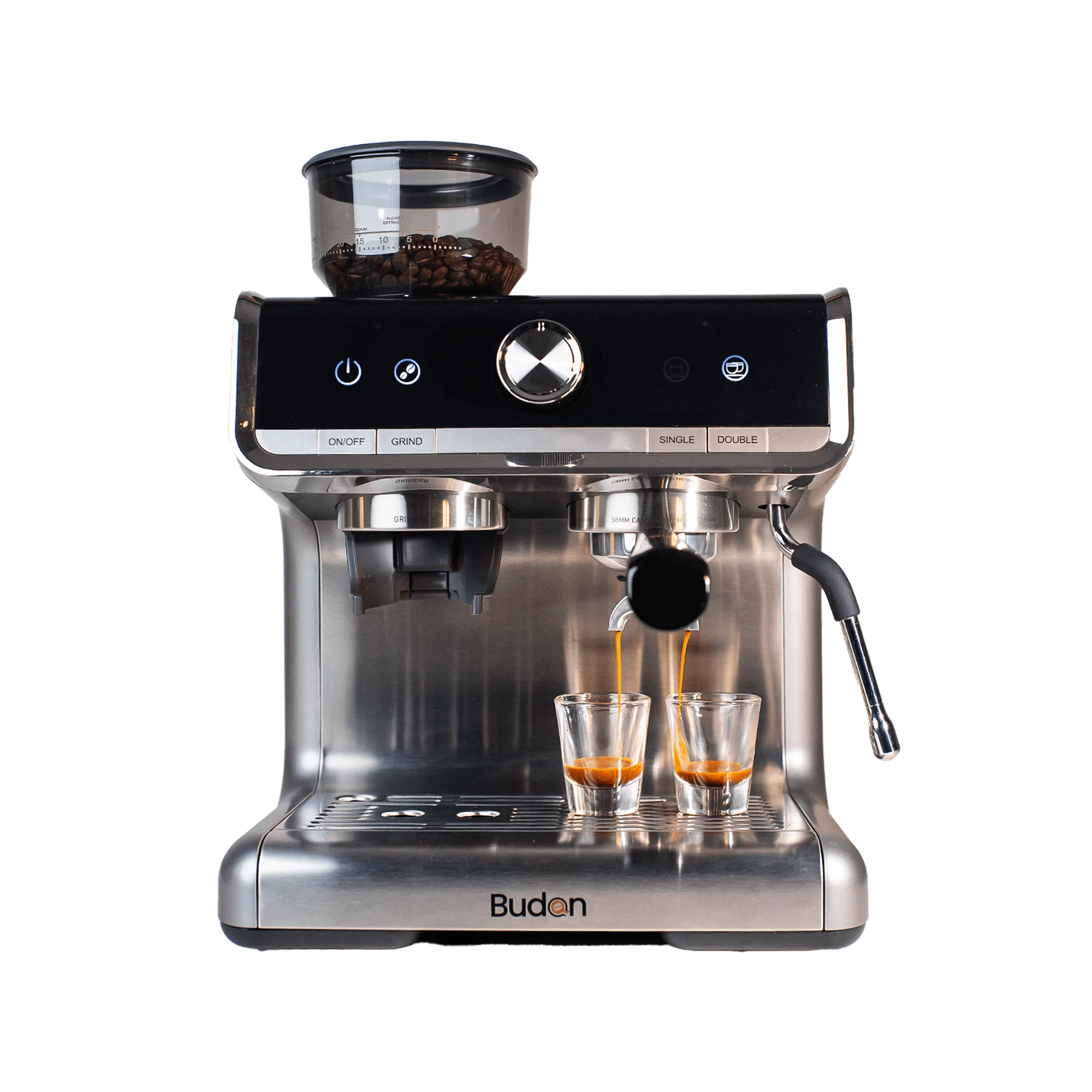 Refurbished | Budan Espresso Machine with Built-In Grinder, PID Control, 15 Bars Pressure, Steam Wand, Removable Water Tank and comes with Steel Tamper and milk Pitcher  | Refurbished