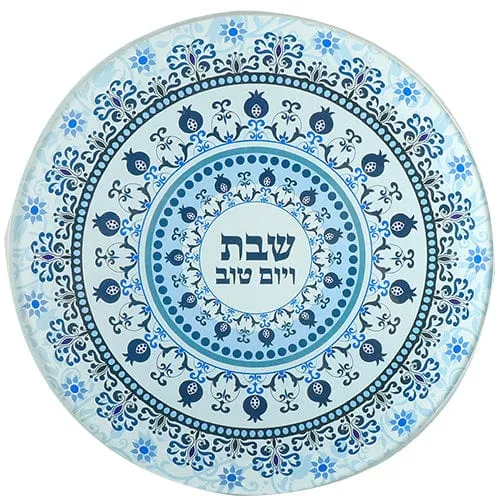 Reinforced Thick Glass Trivet 19 Cm- Printed Blue Ornaments