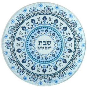 Reinforced Thick Glass Trivet 19 Cm- Printed Blue Ornaments