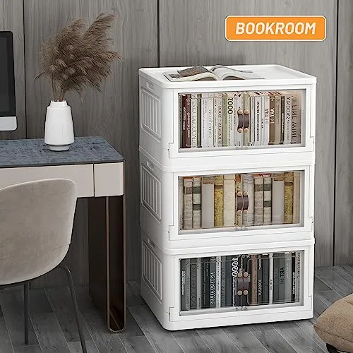 Shelime 5-Pack 23 Gallon Foldable Stackable Storage Bins with Lids Doors and Wheels – Large Collapsible Storage Boxes for Closet Organizers Toys Clothes and Books