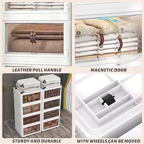 Shelime 5-Pack 23 Gallon Foldable Stackable Storage Bins with Lids Doors and Wheels – Large Collapsible Storage Boxes for Closet Organizers Toys Clothes and Books
