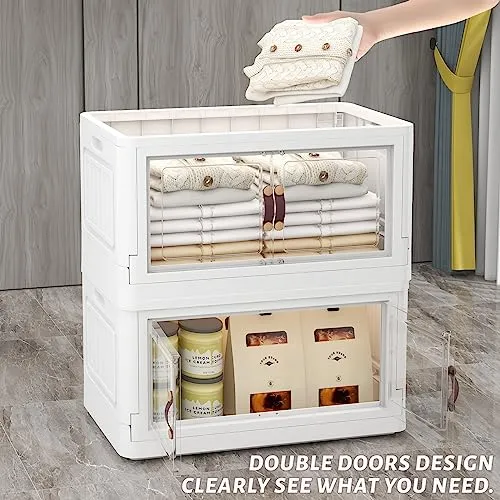 Shelime 5-Pack 23 Gallon Foldable Stackable Storage Bins with Lids Doors and Wheels – Large Collapsible Storage Boxes for Closet Organizers Toys Clothes and Books