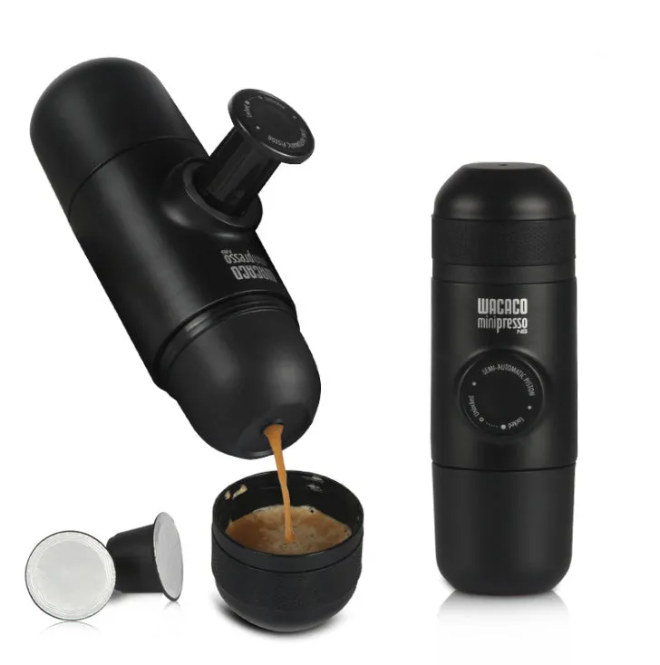 Stainless Steel Portable Black Condensed Manual Coffee And Espresso Machine With Semi-Automatic Piston