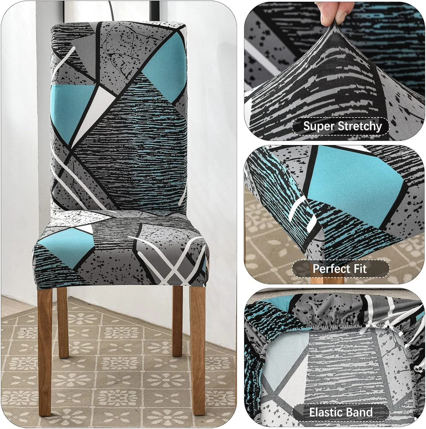 Stretchable Chair Covers, Blue Grey Prism