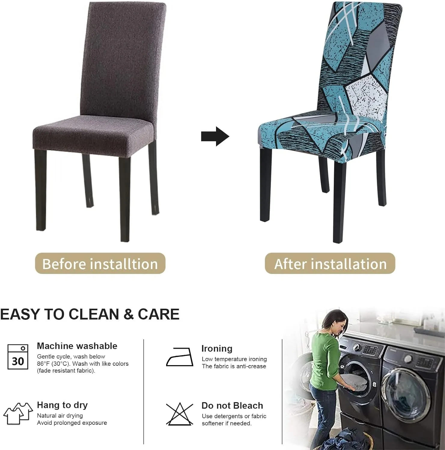 Stretchable Chair Covers, Blue Grey Prism