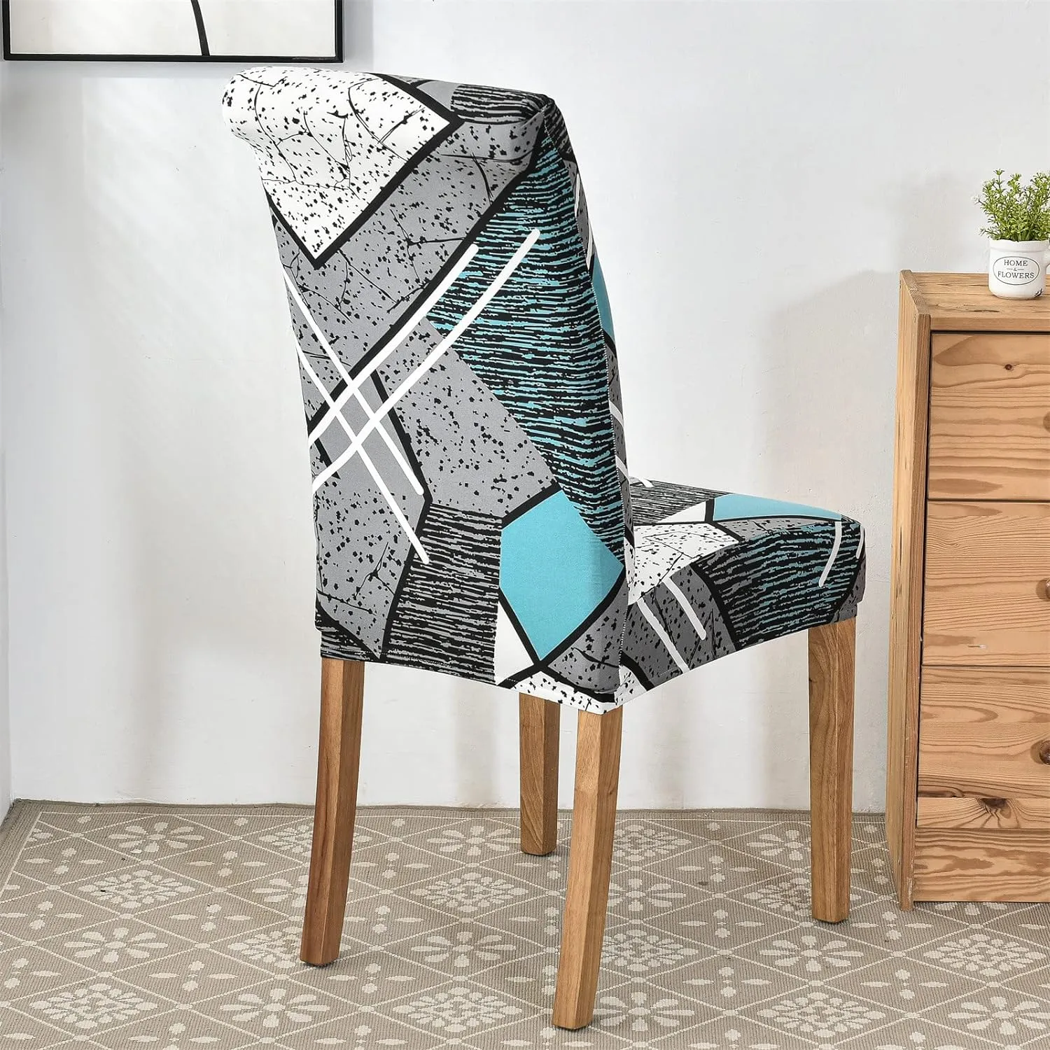 Stretchable Chair Covers, Blue Grey Prism