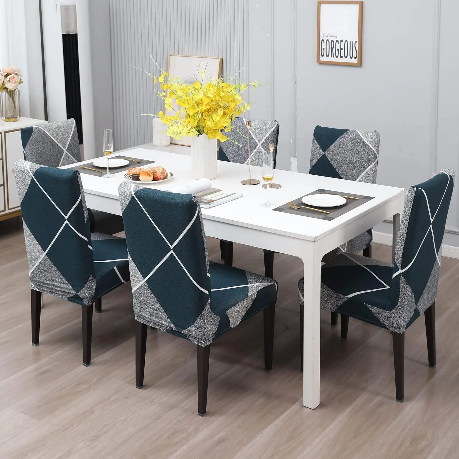 Stretchable Chair Covers, Checkerplaid Blue