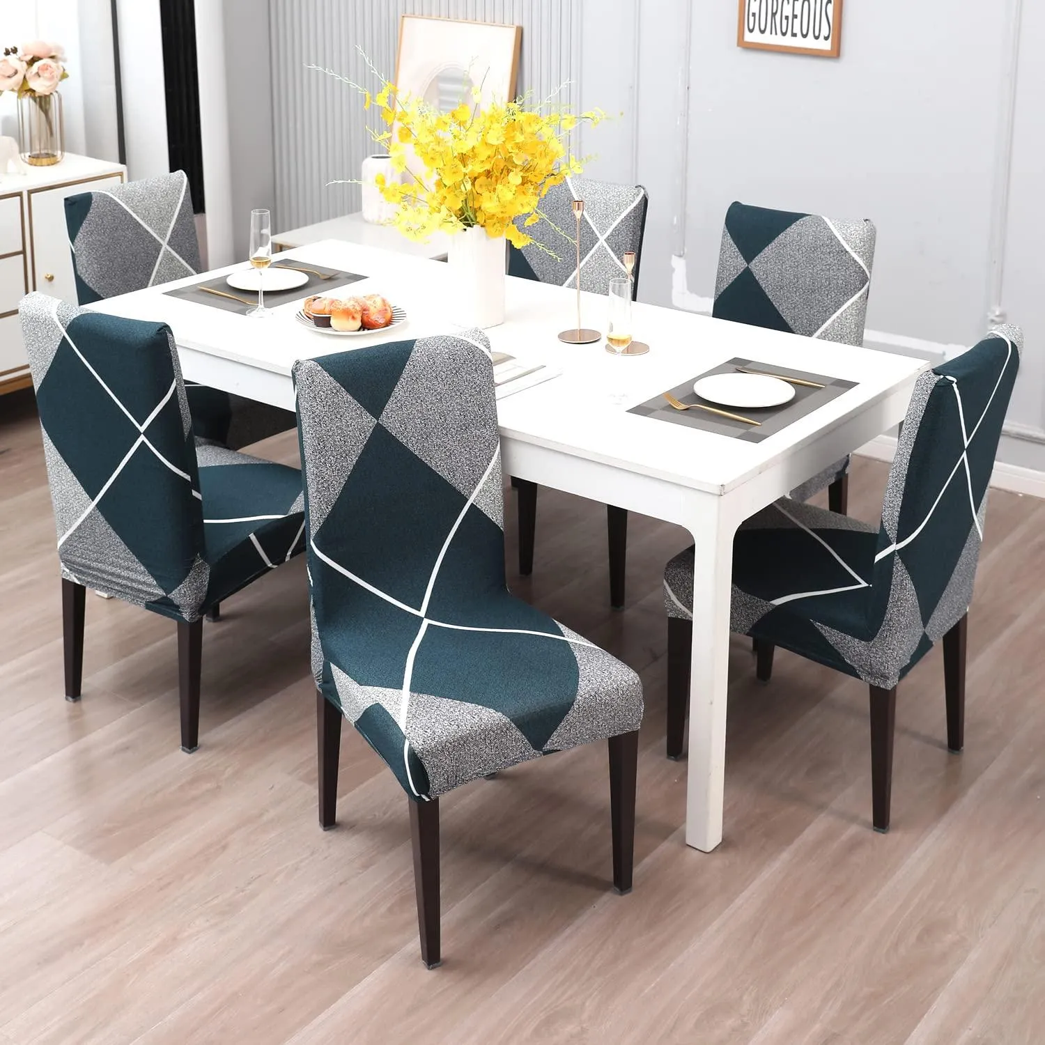 Stretchable Chair Covers, Checkerplaid Blue