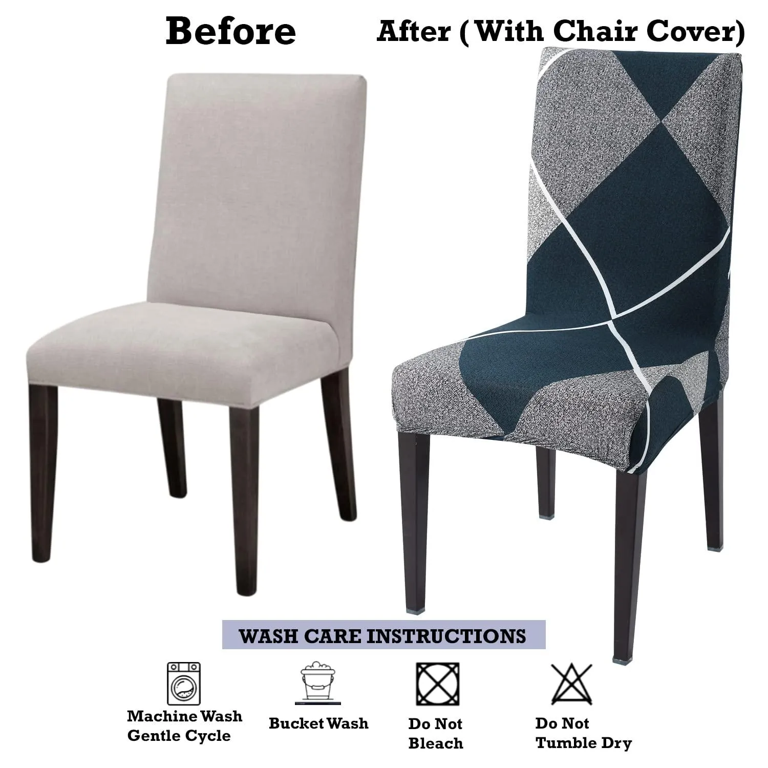 Stretchable Chair Covers, Checkerplaid Blue