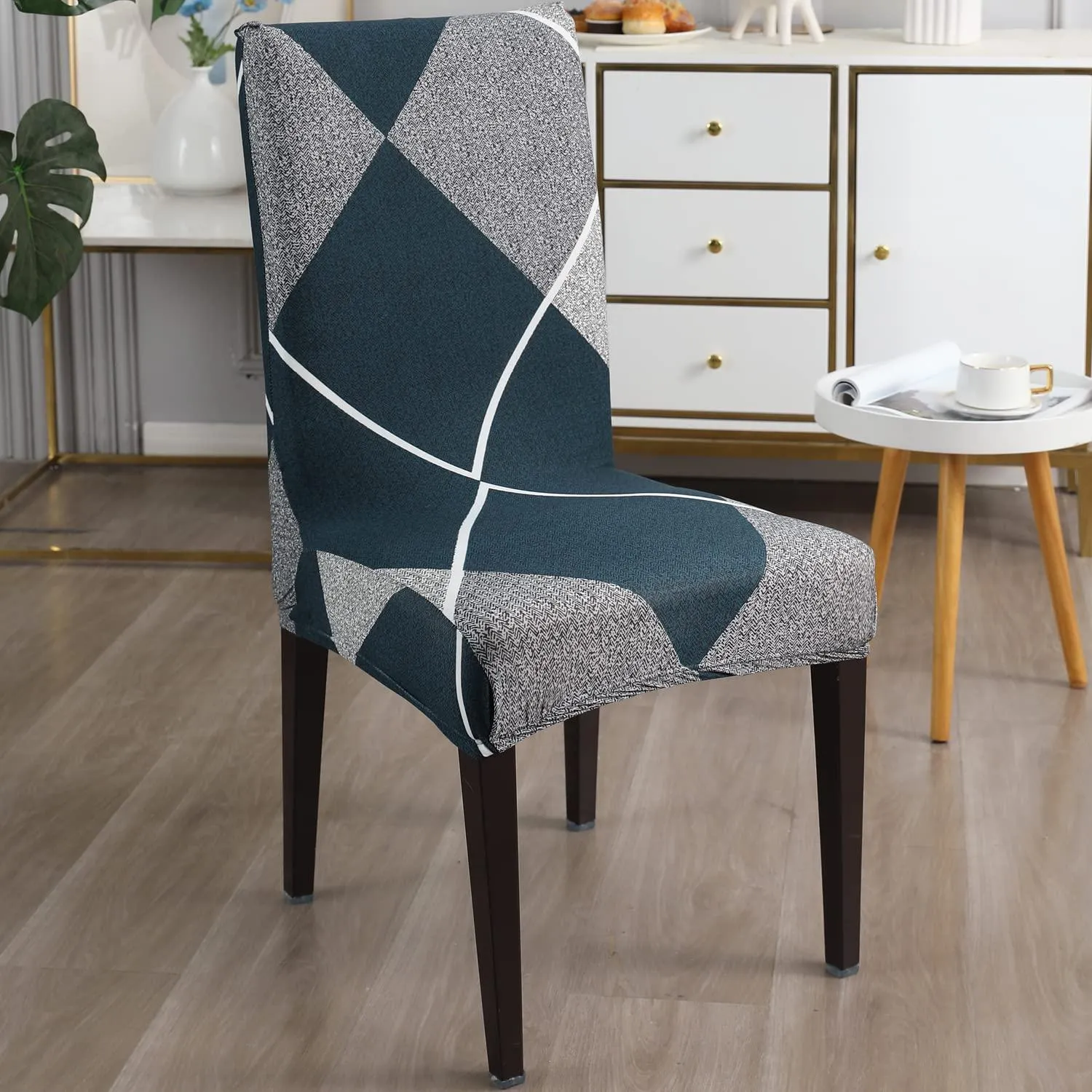 Stretchable Chair Covers, Checkerplaid Blue