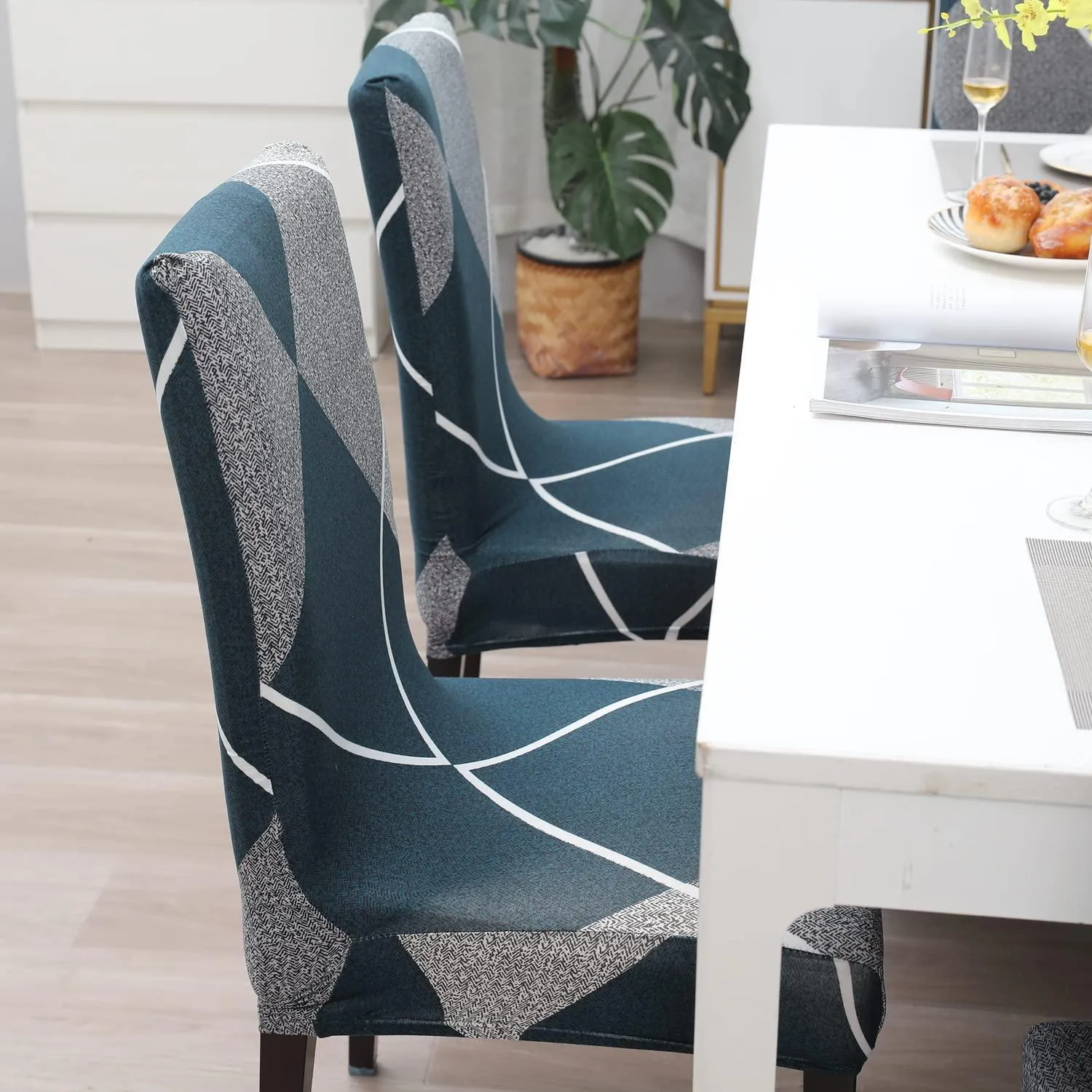 Stretchable Chair Covers, Checkerplaid Blue