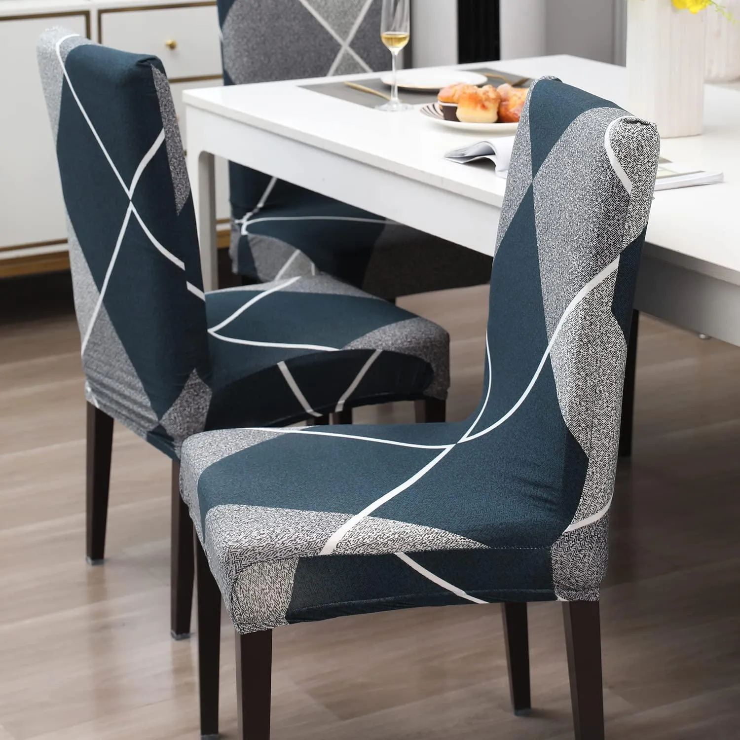 Stretchable Chair Covers, Checkerplaid Blue