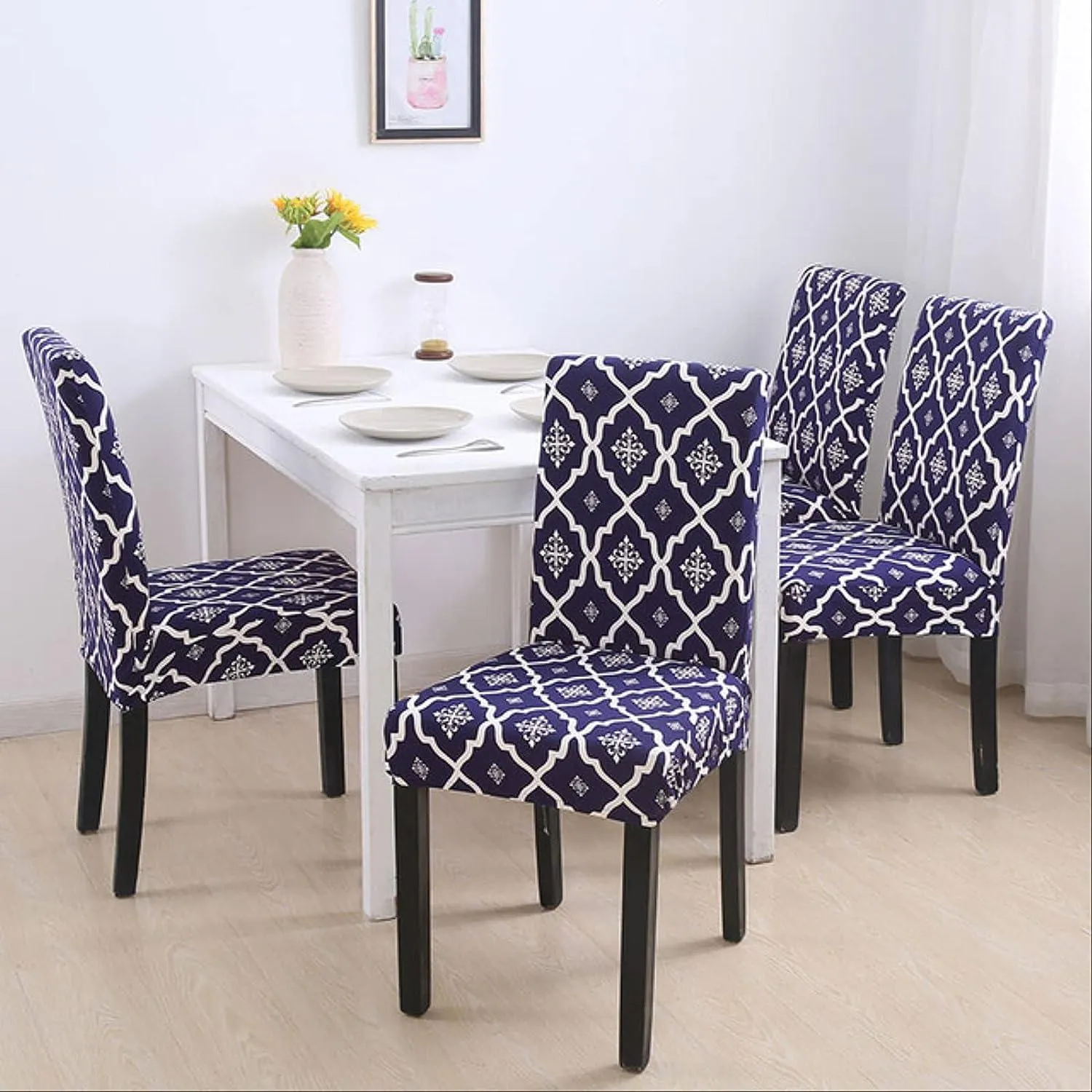 Stretchable Chair Covers, Diamond Blue