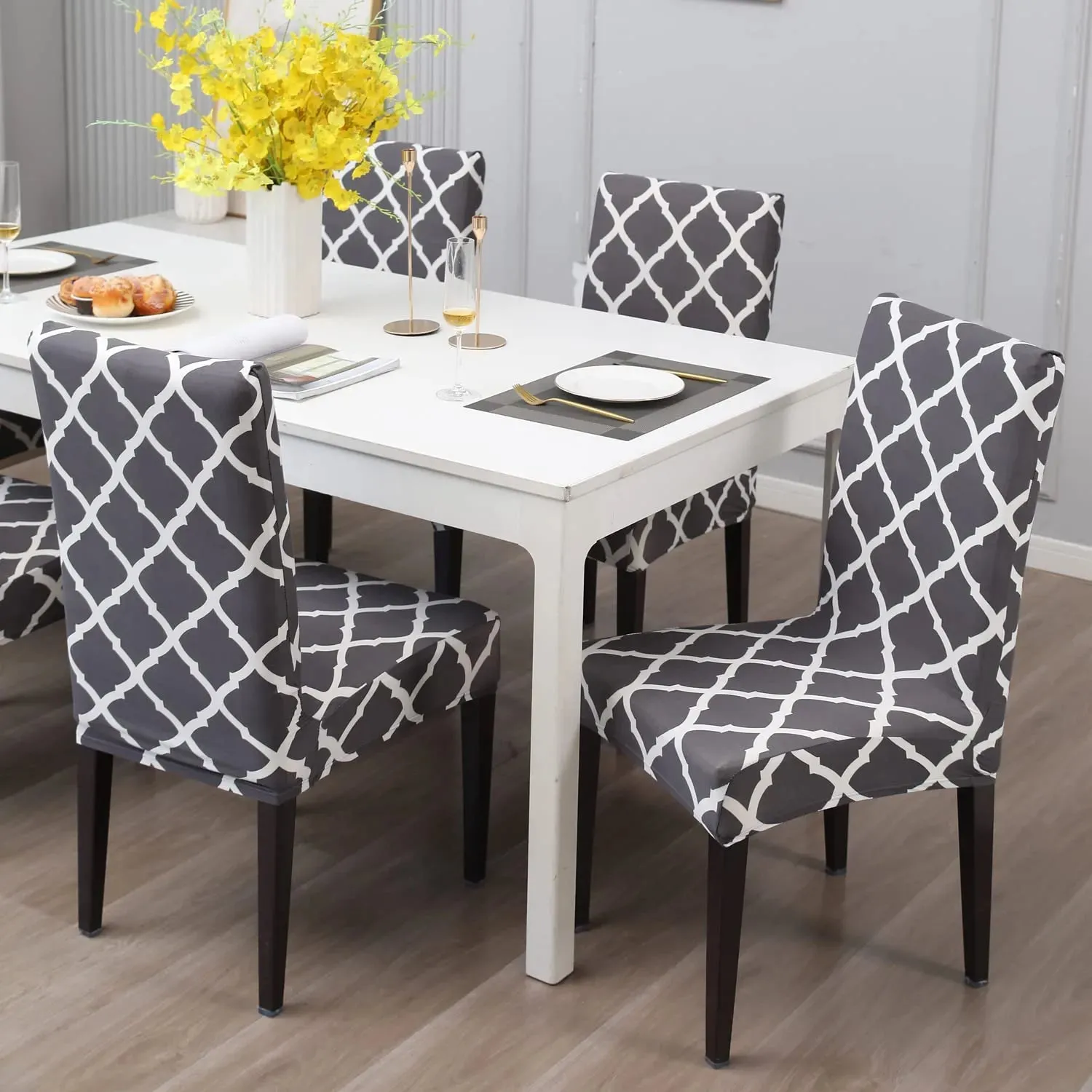 Stretchable Chair Covers, Diamond Grey