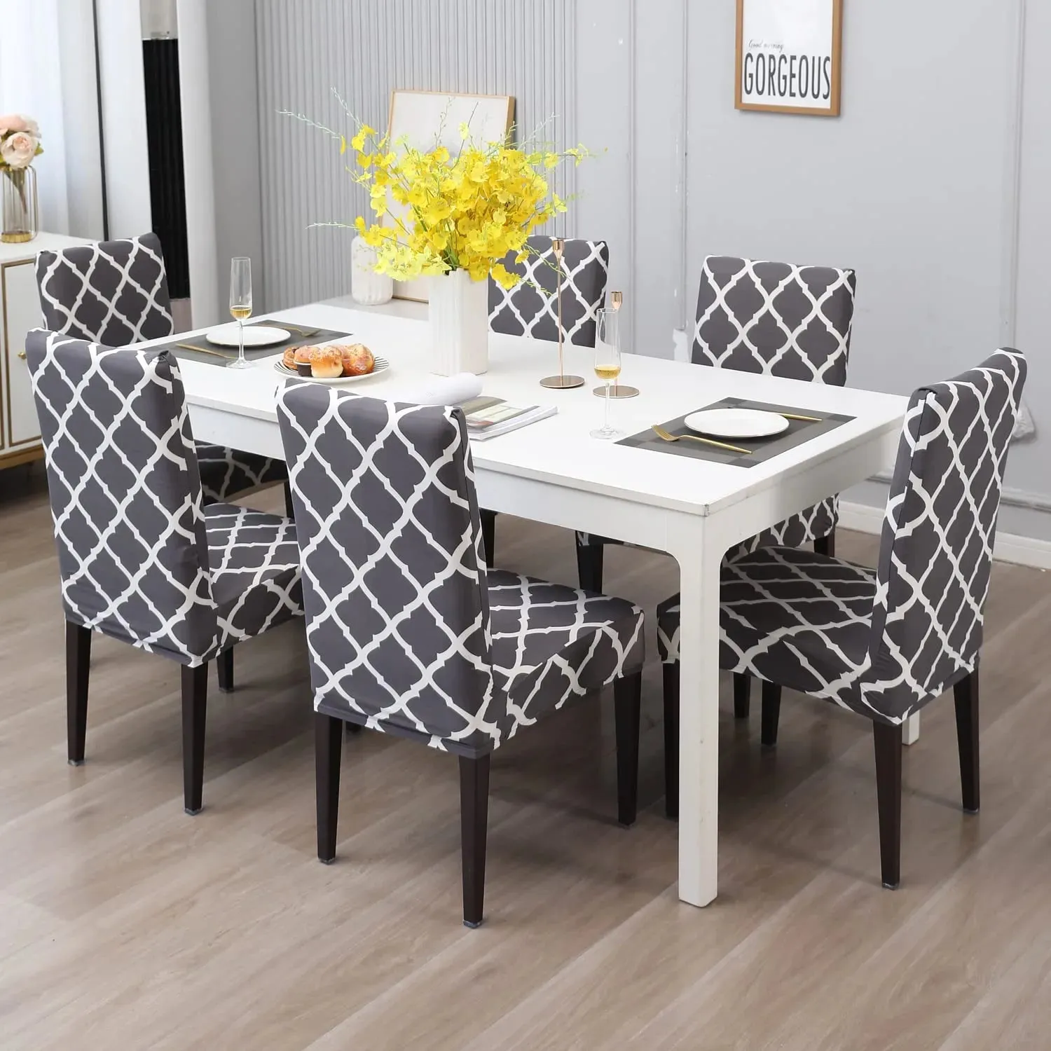 Stretchable Chair Covers, Diamond Grey