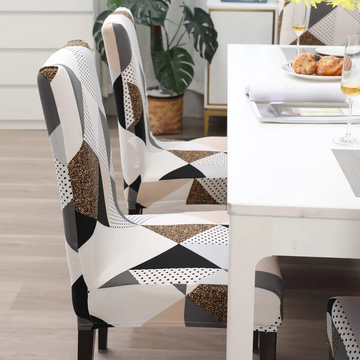 Stretchable Chair Covers, Geometric Brown