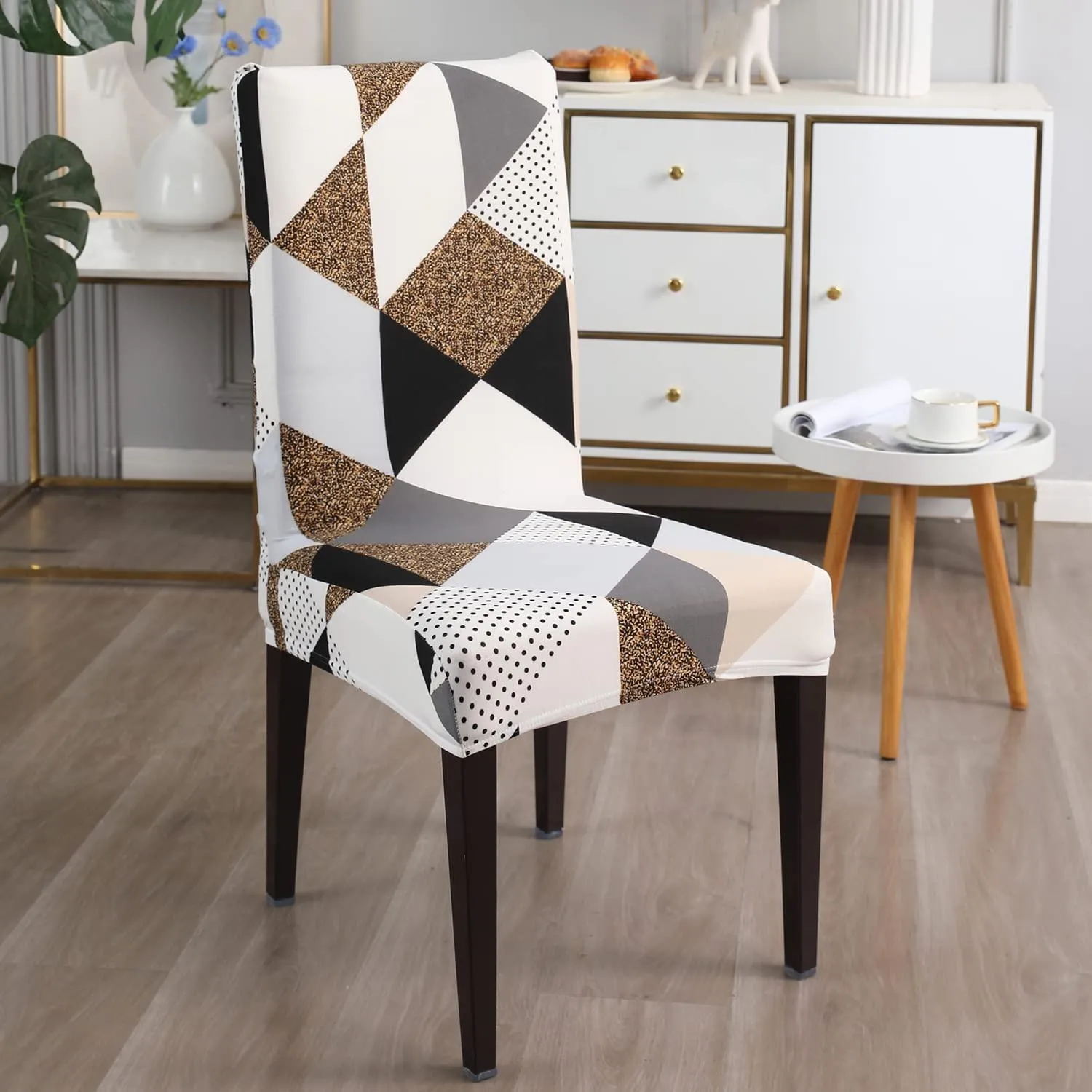 Stretchable Chair Covers, Geometric Brown