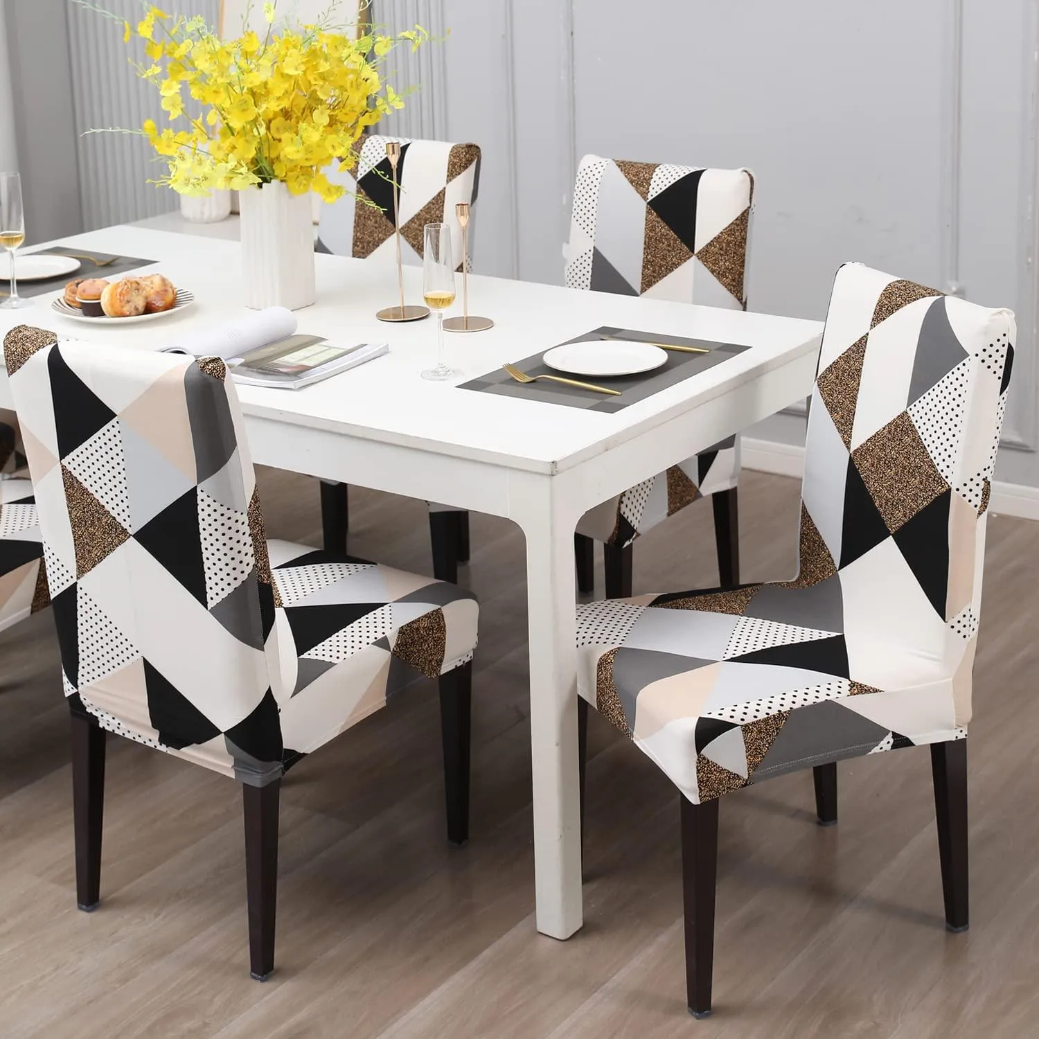 Stretchable Chair Covers, Geometric Brown