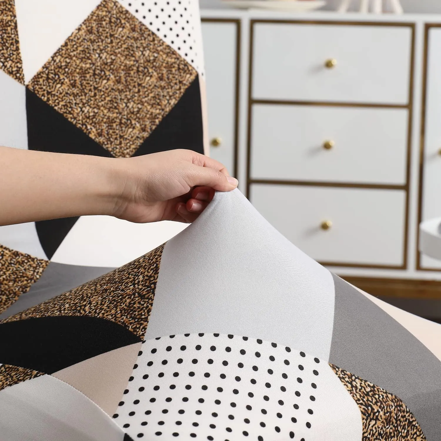 Stretchable Chair Covers, Geometric Brown