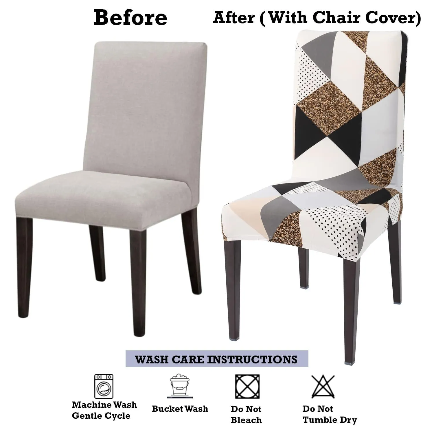 Stretchable Chair Covers, Geometric Brown