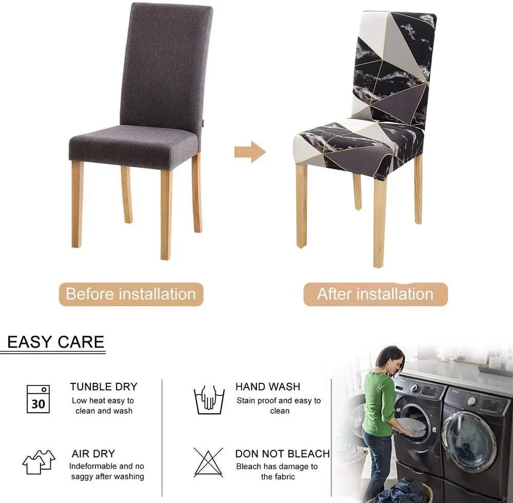 Stretchable Chair Covers, Marble Black