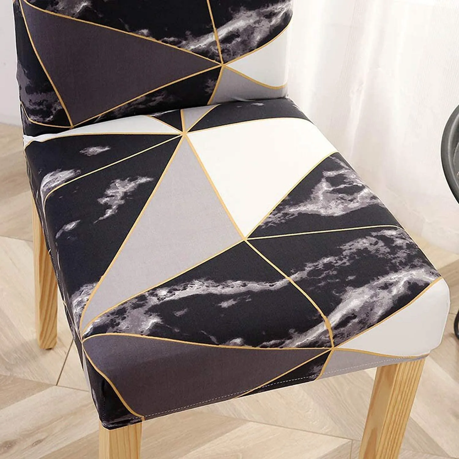 Stretchable Chair Covers, Marble Black