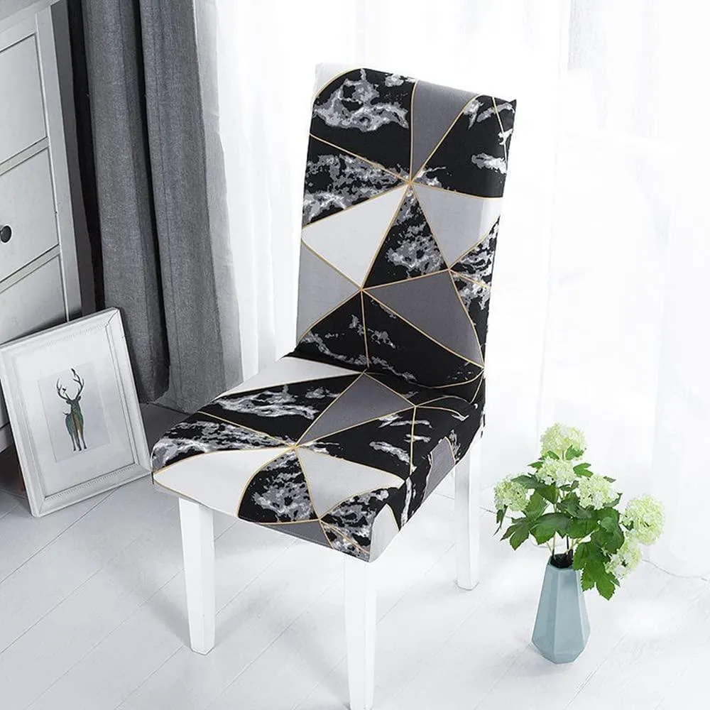 Stretchable Chair Covers, Marble Black