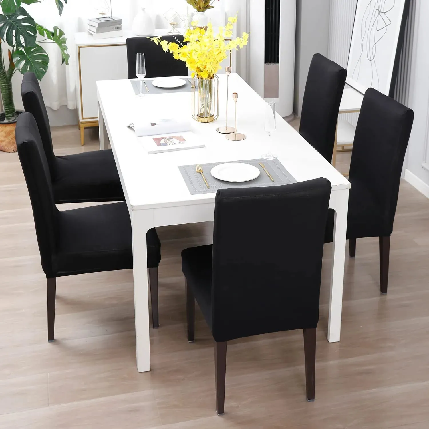 Stretchable Chair Covers, Plain Black
