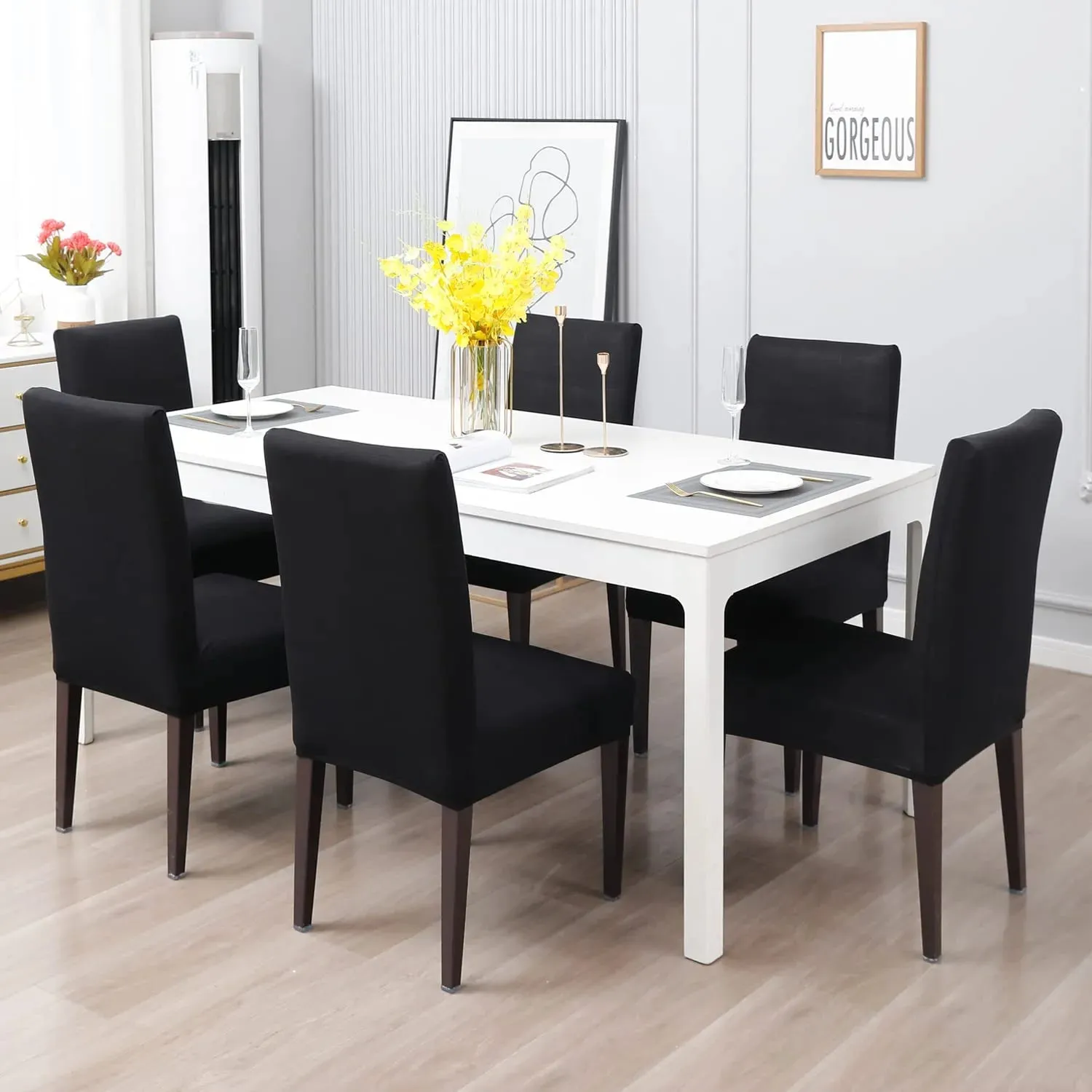 Stretchable Chair Covers, Plain Black