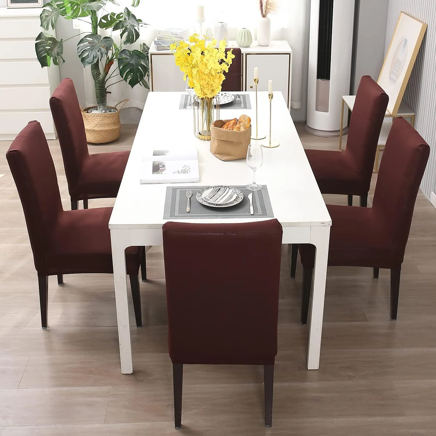 Stretchable Chair Covers, Plain Brown