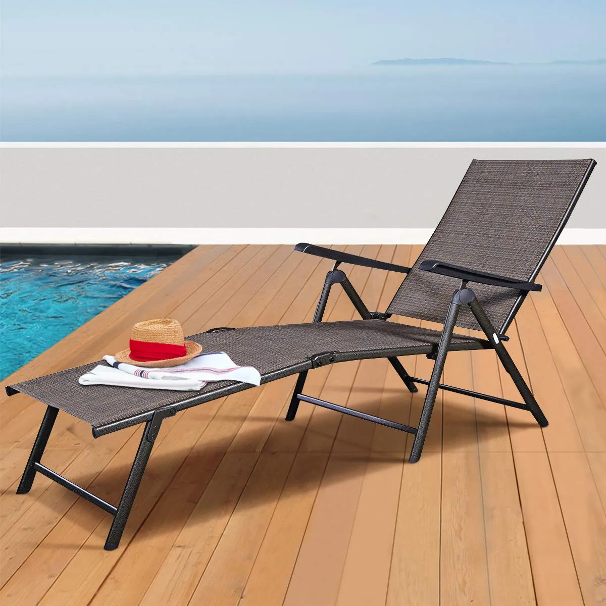 Tangkula Patio Lounge Chair Chaise, Adjustable Backrest, 5 Back & 2 Leg Positions Outdoor Reclining Lounger Chairs