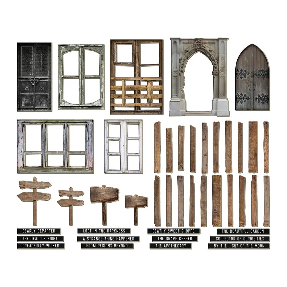 Tim Holtz Idea-Ology - Baseboards Halloween - Windows Doors Signposts - 43 Pieces