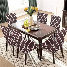 Trendily Premium Wrinkle-Free | Elastic Stretch | Washable Print, Chair Covers Brown Diamond (CC-073)