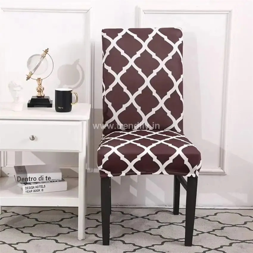 Trendily Premium Wrinkle-Free | Elastic Stretch | Washable Print, Chair Covers Brown Diamond (CC-073)