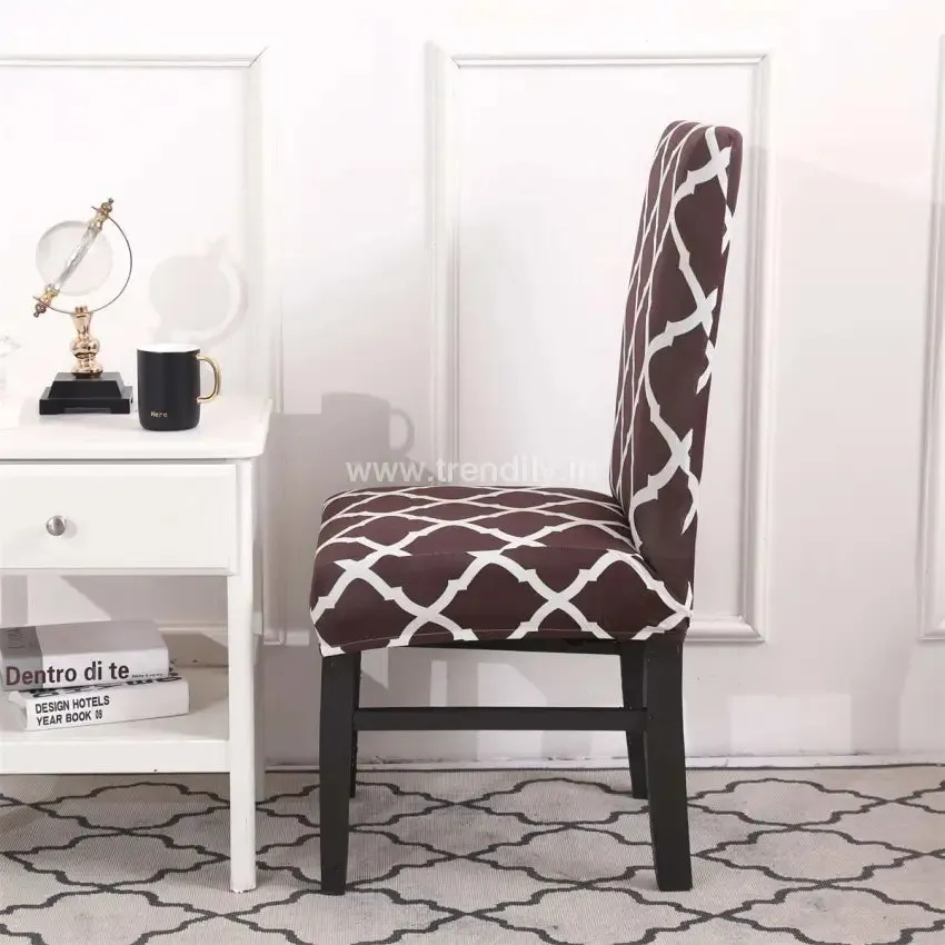 Trendily Premium Wrinkle-Free | Elastic Stretch | Washable Print, Chair Covers Brown Diamond (CC-073)