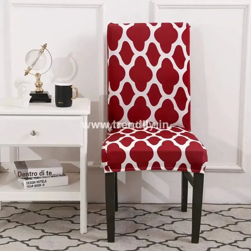 Trendily Premium Wrinkle-Free | Elastic Stretch | Washable Print Chair Covers, Maroon (CC-035)