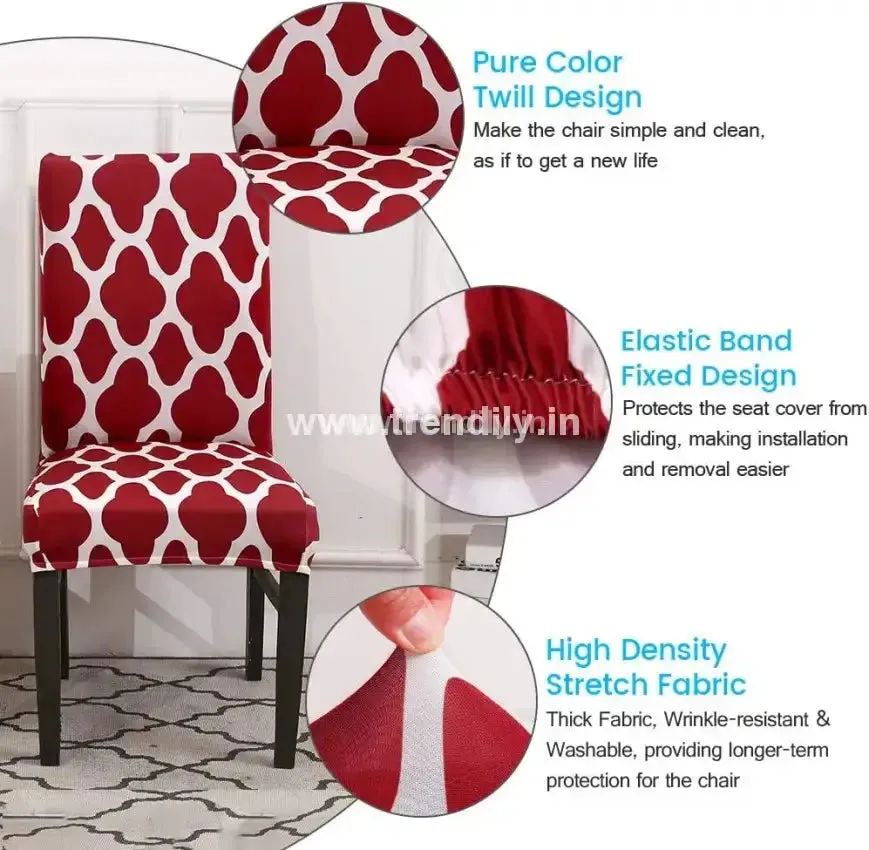 Trendily Premium Wrinkle-Free | Elastic Stretch | Washable Print Chair Covers, Maroon (CC-035)