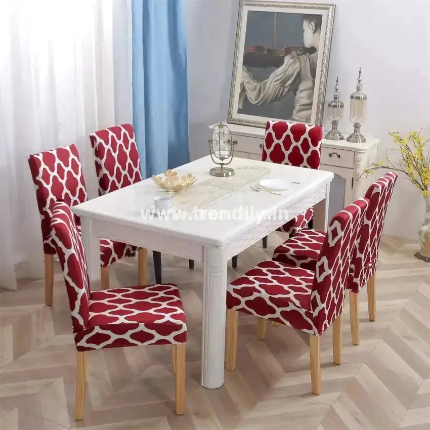 Trendily Premium Wrinkle-Free | Elastic Stretch | Washable Print Chair Covers, Maroon (CC-035)