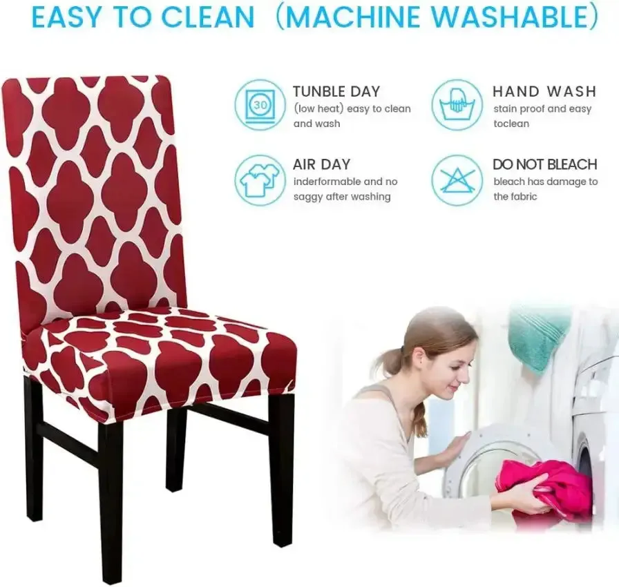 Trendily Premium Wrinkle-Free | Elastic Stretch | Washable Print Chair Covers, Maroon (CC-035)