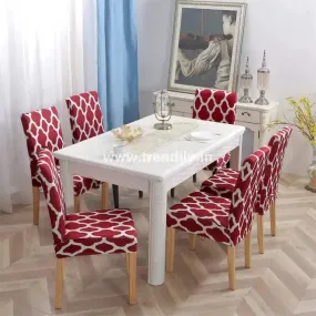 Trendily Premium Wrinkle-Free | Elastic Stretch | Washable Print Chair Covers, Maroon (CC-035)