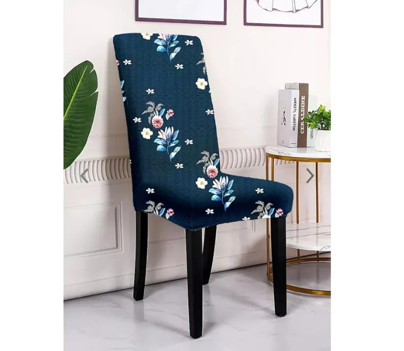 Trendily Premium Wrinkle-Free | Elastic Stretchable | Washable|Dining Table & Chair Cover Dark Blue Botanical (CC-132)