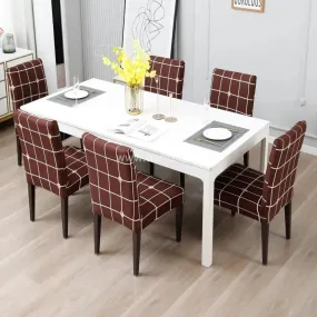 Trendily Premium Wrinkle-Free Stretchable |  Elastic Stretch | Chair Covers, Check Brown (CC-024)