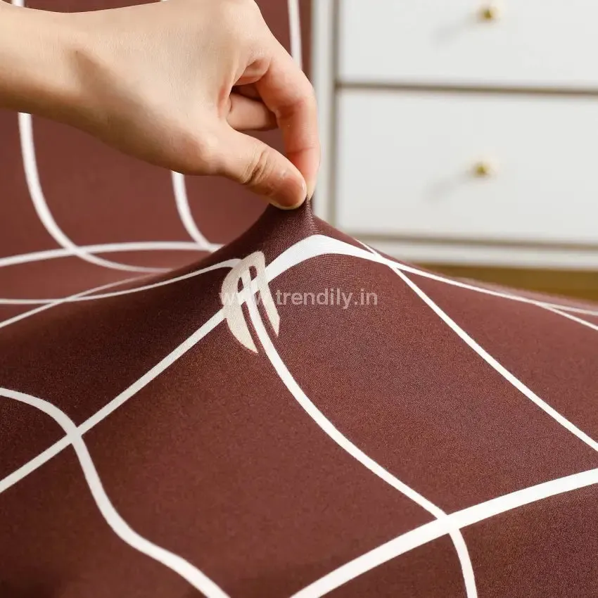 Trendily Premium Wrinkle-Free Stretchable |  Elastic Stretch | Chair Covers, Check Brown (CC-024)
