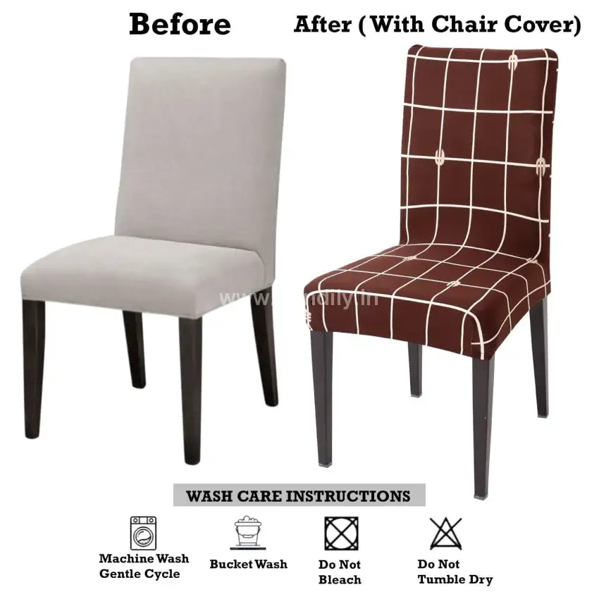 Trendily Premium Wrinkle-Free Stretchable |  Elastic Stretch | Chair Covers, Check Brown (CC-024)