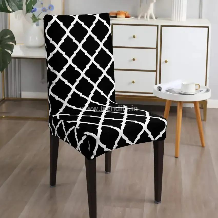 Trendily Premium Wrinkle-Free Stretchable |  Elastic Stretch |Chair Covers , Diamond Black (CC-032)