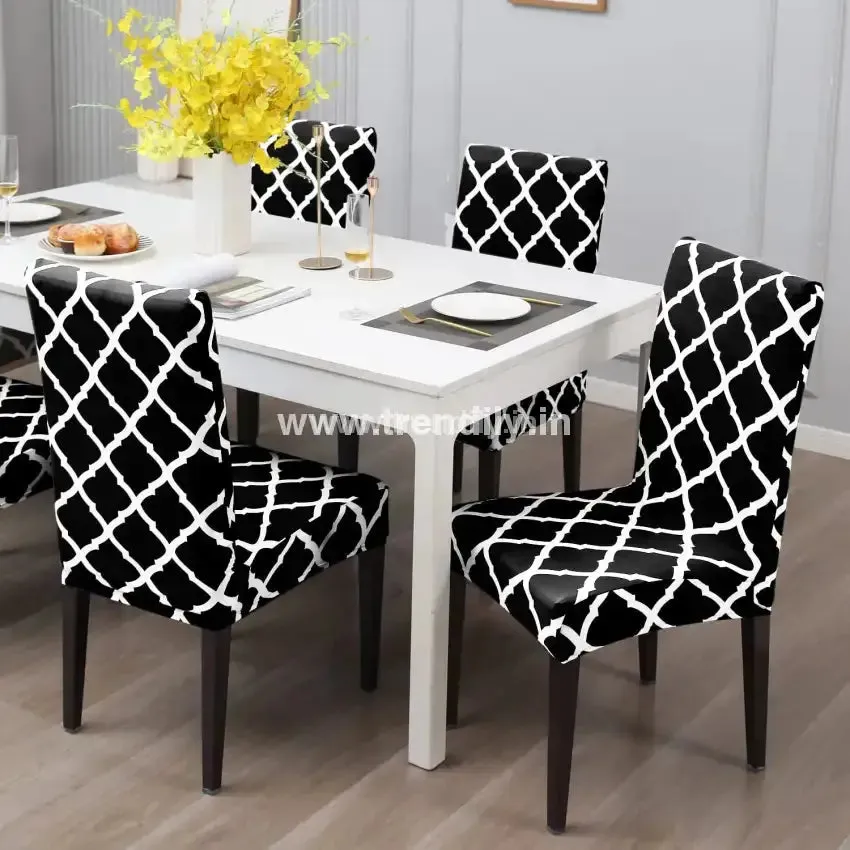Trendily Premium Wrinkle-Free Stretchable |  Elastic Stretch |Chair Covers , Diamond Black (CC-032)